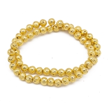 Бусины Натуральная Лава, На нитях, Круглый, Гальваника, Размер: 6~7мм, Отверстие: 1мм, Цвет: Золотистый, около 62шт/37см/нить, (УТ100026391)
