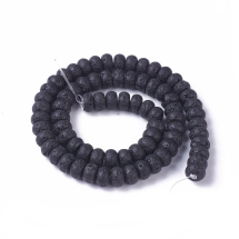 Бусины Натуральная Лава Рондель, Черные, 8-8.4х5-5.5мм, Отверстие 0.8мм, около 70шт/37см/нить, (УТ100026399)