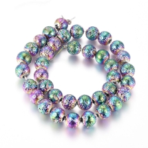 Бусины Натуральная Лава Круглые, Гальваническое Покрытие, Мультицвет, 10мм, Отверстие 1.2мм, около 36шт/37.5см/нить, (УТ100026401)