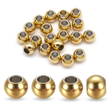 Бусины-Разделители Нержавеющая Сталь Круглые, Золото, 6х5мм, Отверстие 3мм, (УТ100026656)