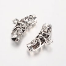 Бейл Сплав, Полая Изогнутая Трубка, Тибетский стиль, Цвет: Античное Серебро, 25х14х7мм, Отверстие 2мм, Внутри 4мм, (УТ100026703)