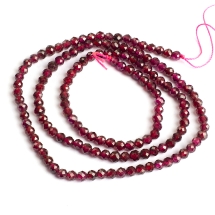 Намистини Натуральний Гранат Клас АА Круглі Гранені, 3мм, Отвір 0.5мм, близько 154шт/38см/нитка, (УТ100026736)