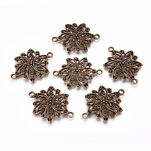 Коннектор Цветок Бижутерный сплав, 2 отверстия, Цвет: Бронза, Размер: 40х28х2.5мм, Отверстие 2.5мм, (УТ100026809)