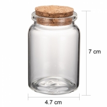 Скляна пляшечка для Бісеру та Намистин, з Пробкою, Розмір: 70x47мм, Отвір 33мм, Пробка 35х11мм, Об'єм 121мл, (УТ100026843)