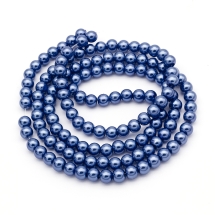 Жемчуг Бусины Стекло, Глянцевые, Круглые, Цвет: Морской Синий, Диаметр: 6-7мм, Отверстие 1мм, около 125шт/75см/нить, (УТ100026919)