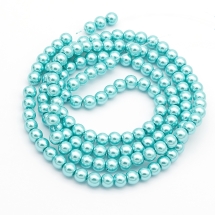 Жемчуг Бусины Стекло 6-7мм, Глянцевые, Круглые, Цвет: Голубой, Диаметр: 6-7мм, Отверстие 1мм, около 125шт/75см/нить, (УТ100026923)