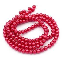 Жемчуг Бусины Стекло 6-7мм, Глянцевые, Круглые, Цвет: Малиновый , Диаметр: 6-7мм, Отверстие 1мм, около 125шт/75см/нить, (УТ100026928)