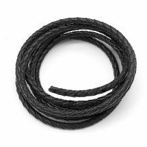 Шнур Натуральная Кожа, Плетеный, Круглый, Черный, Размер: 3мм, (УТ100027197)
