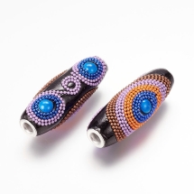 Бусины Индонезийские Ручной Работы, Полимерная Глина и Сплав, Рис, Цвет: Черный, Размер: 47х18мм, Отверстие 5мм, (УТ100027205)