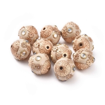 Намистини Індонезійські Ручної Роботи, Полімерна Глина та Смола, Круглі, Колір: Світле Золото, Розмір: 14~15x14~15мм, Отвір 2мм, (УТ100027209)