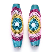 Бусины Индонезийские Ручной Работы, Полимерная Глина и Алюминий, Рис, Цвет: Темно-Бирюзовый, Размер: 58х18мм, Отверстие 4мм, (УТ100027211)