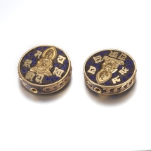 Намистини Індонезійські Ручної Роботи, Полімерна Глина та Латунь, Круглі Плоскі, Колір: Синій, Розмір: 28х9мм, Отвір 2мм, (УТ100027236)