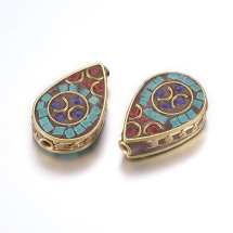 Намистини Індонезійські Ручної Роботи, Полімерна Глина та Латунь, Крапля, Розмір: 26x17~17.5x7.5~8.5мм, Отвір 2мм, (УТ100027240)