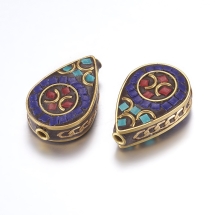 Бусины Индонезийские Ручной Работы, Полимерная Глина и Латунь, Капля, Размер: 26x17~17.5x7.5~8.5мм, Отверстие 2мм, (УТ100027241)