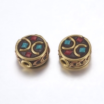 Намистини Індонезійські Ручної Роботи, Полімерна Глина і Латунь, Круглі Плоскі, Розмір: 12~13x6~7.5мм, Отвір 2мм, (УТ100027254)