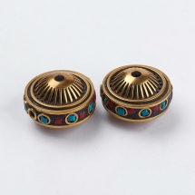 Намистини Індонезійські Ручної Роботи, Полімерна Глина та Латунь, Круглі Плоскі, Розмір: 22х14мм, Отвір 2.5мм, (УТ100027264)