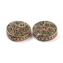 Бусины Индонезийские Ручной Работы, Полимерная Глина и Латунь, Круглые Плоские, Размер: 30х9.5мм, Отверстие 2мм, (УТ100027265)