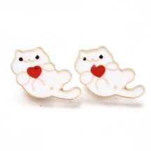 Брошка Кішки Сплав, Емальована, Колір: Білий, 18х25х2мм, Пін: 1мм, Застібка Метелик, (УТ100027296)