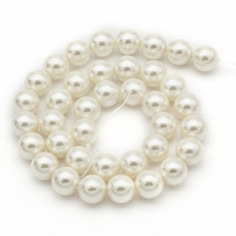 Перли Shell Pearl, Круглі, Колір: Білий, Розмір: 10мм, Отвір 0.8-1мм, близько 40шт/38см/нитка. (УТ100027389)