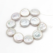 Жемчуг Натуральный Пресноводный Кеши, Круглый, Плоскиий, Цвет: Белый, Размер: 14-16х5-7мм, Отверстие 0.5мм, около 12шт/17см/нить. (УТ100027400)