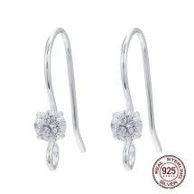 Серебро 925 Швензы Крючок с Фианитами Основа для Сережек, 13х16мм, Штифт 0.5мм, (УТ100027710)