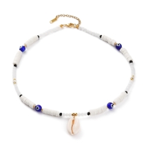 Ожерелье с подвеской, Ракушка Каури, Белый, 45см, Застежка Нержавеющая Сталь, Цвет: Золото, (УТ100027723)