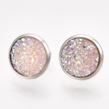 Серьги Пусеты, Нержавеющая Сталь + Смола, Цвет: Светло-розовый, Размер: 14мм, Штифт: 0.8мм, (УТ100027865)