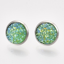 Серьги Пусеты, Нержавеющая Сталь + Смола, Цвет: Зеленый, Размер: 14мм, Штифт: 0.8мм, (УТ100027867)