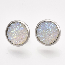 Серьги Пусеты, Нержавеющая Сталь + Смола, Цвет: Прозрачный АВ, Размер: 14мм, Штифт: 0.8мм, (УТ100027868)