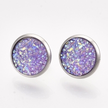 Серьги Пусеты, Нержавеющая Сталь + Смола, Цвет: Светло-Фиолетовый, Размер: 14мм, Штифт: 0.8мм, (УТ100027869)