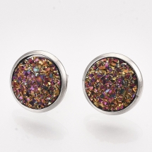 Серьги Пусеты, Нержавеющая Сталь + Смола, Цвет: Пурпурный, Размер: 14мм, Штифт: 0.8мм, (УТ100027870)