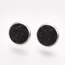 Серьги Пусеты, Нержавеющая Сталь + Смола, Цвет: Черный, Размер: 14мм, Штифт: 0.8мм, (УТ100027871)