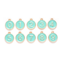 Набор Подвески Цифры от 0 до 9, Эмаль, Цвет: Бирюзовый, Размер: 14.5х12х2.5мм, Отверстие: 1.4мм, 10шт/набор, (УТ100027884)