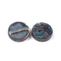 Намистини Морський Перламутр Абалон/Пауа, Плоскі Круглі, Колір: Зелений, Розмір: 12х3-4мм, Отвір 1.2мм, (УТ100027779)