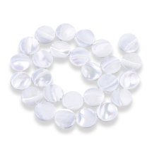 Бусины из Морских Ракушек, На нитях, Плоские Круглый, Цвет: Кремово-Белый, Размер: 15х3мм, Отверстие 1мм, около 25шт/38см/нить, (УТ100027798)