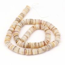 Намистини з Річкових Мушель, Диск, Колір: Пшеничний, Розмір: 7-8х0.5-2.5мм, Отвір 0.8мм, близько 203шт/38см/нитка (УТ100027801)