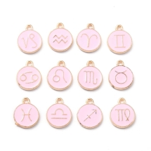 Подвески Набор Знаки Зодиака, Сплав и Эмаль, Цвет: Розовый, Размер: 15х12х2мм, Отверстие: 1.5мм, 12 шт/набор, (УТ100027898)