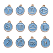 Подвески Набор Знаки Зодиака, Сплав и Эмаль, Цвет: Небесно-голубой, Размер: 15х12х2мм, Отверстие: 1.5мм, 12 шт/набор, (УТ100027900)
