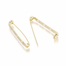 Основа під Брошка, Латунь, Булавка, з 3-ма Отвірами, Клас ААА, Позолота 18К, 40х5х7мм, Отвір 2мм, Пін: 1мм, (УТ100027993)