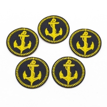 Нашивка на Одежду, Вышитая нашивка, Термонаклейка, Аппликация, Якорь, Диаметр: 45мм, (УТ100028145)