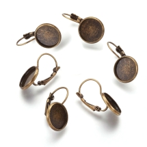 Швензы, Латунь, c Круглой Основой под Кабошон, Цвет: Античная Бронза, Диаметр Основы: 12мм, Размер: 13-14х25-27мм, (УТ100028184)