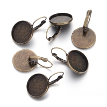 Швензы, Латунь, c Круглой Основой под Кабошон, Цвет: Бронза, Размер: 32х20мм, Внутренний Диаметр 18мм, (УТ100028186)