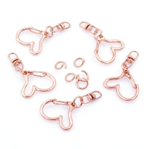 Застібка Поворотний Карабін-Лобстер, Сплав, Серце, Колір: Рожеве Золото, Розмір: 40х24х8.5мм, Отвір 8х1.2мм, (УТ100028288)