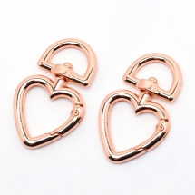 Застежка Поворотный Карабин, Бижутерный Сплав, Сердце, Цвет: Розовое Золото, Размер: 44.5x26.5x5.5мм, Отверстие 14х6.5мм, (УТ100028293)