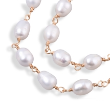 Ланцюг з Намистинами Натуральний Річковий Перли, Ручна Робота, Латунь, Роз'ємна, Золото, Намистини 6-8х6мм, 1м/нитка, (УТ100028427)