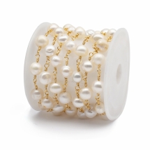 Ланцюг з Намистинами Натуральний Білий Річковий Перли 6-7мм, Ручна Робота, Латунь, Стійка Позолота 18К, 1м/нитка, (УТ100028428)