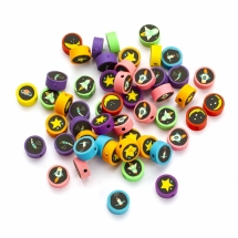 Намистини з Полімерної Глини, Ручна Робота, Круглі Плоскі, Колір: Мікс, Розмір: 9-10х4-4.5мм, Отвір 1.6мм, (УТ100028526)