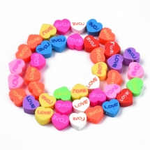 Намистини з Полімерної Глини, Ручна Робота, Серце, Колір: Мікс, Розмір: 8-9х9-9.5х4-5мм, Отвір 1.6мм, близько 40шт/35см/нитка, (УТ100028529)