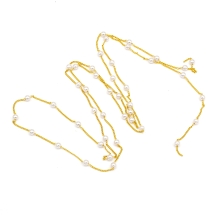 Цепь с Бусинами, Ручная Работа, Латунь и Жемчуг пластик АВС, Цвет Цепи: Золото, Бусин: Кремово-белый, Размер: 2х1.2х0.4мм, 1м, (УТ100028482)