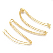 Основа Цепь Регулируемая для Ожерелья, Плетение Rolo, Латунь, Покрытие Золото 18К, Застежка Бусина-слайдер с Фианитами, Длина 70см, (УТ100028550)